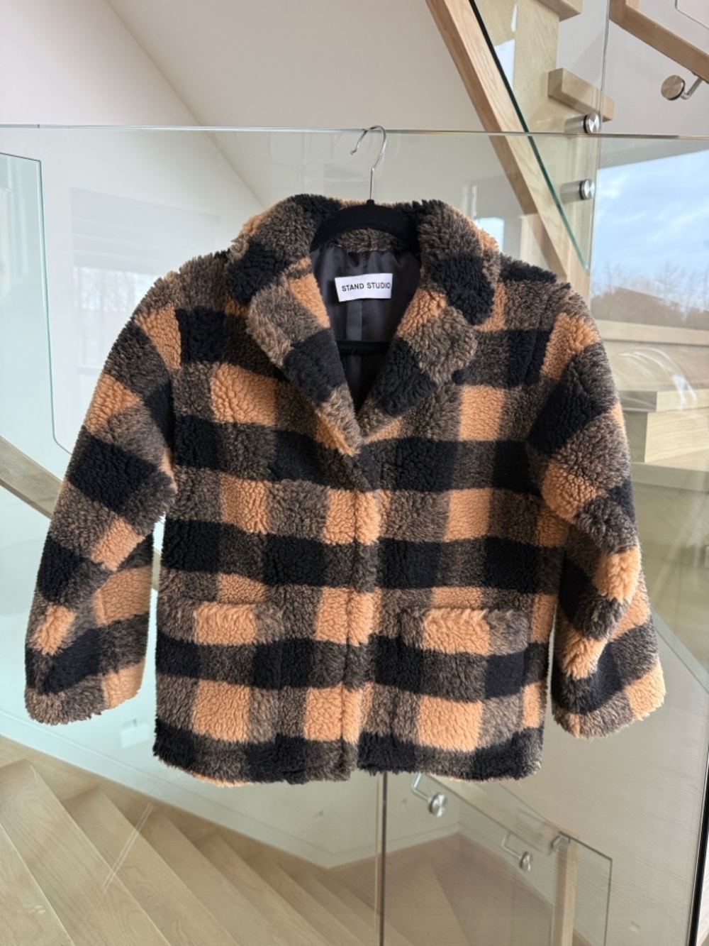 Stand Studio Tan/Black Plaid Sherpa Jacket Kids/Size 8